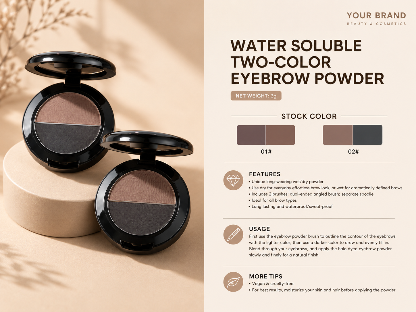 Water Soluble Two-Color Eyebrow Powder