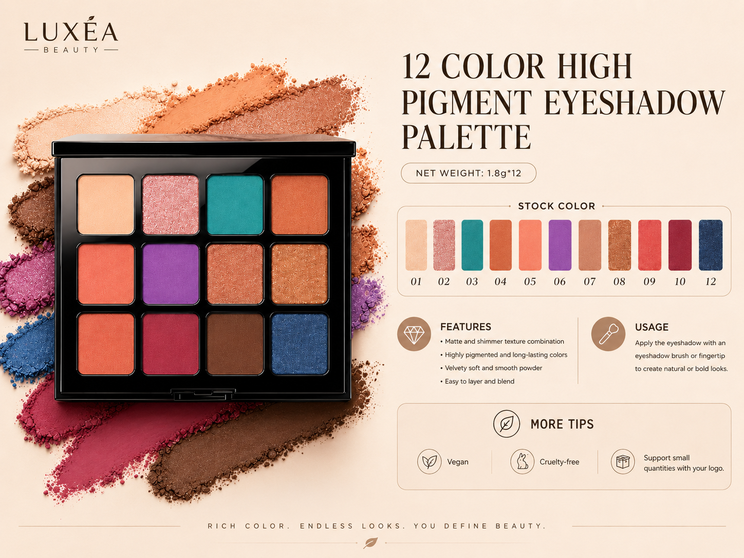 12 Color High Pigment Eyeshadow Palette